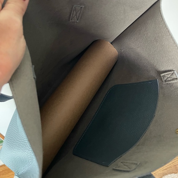Pair of Orange and Gray/Blue Vegan Leather Tote Bags with Tassel - Picture 8 of 12